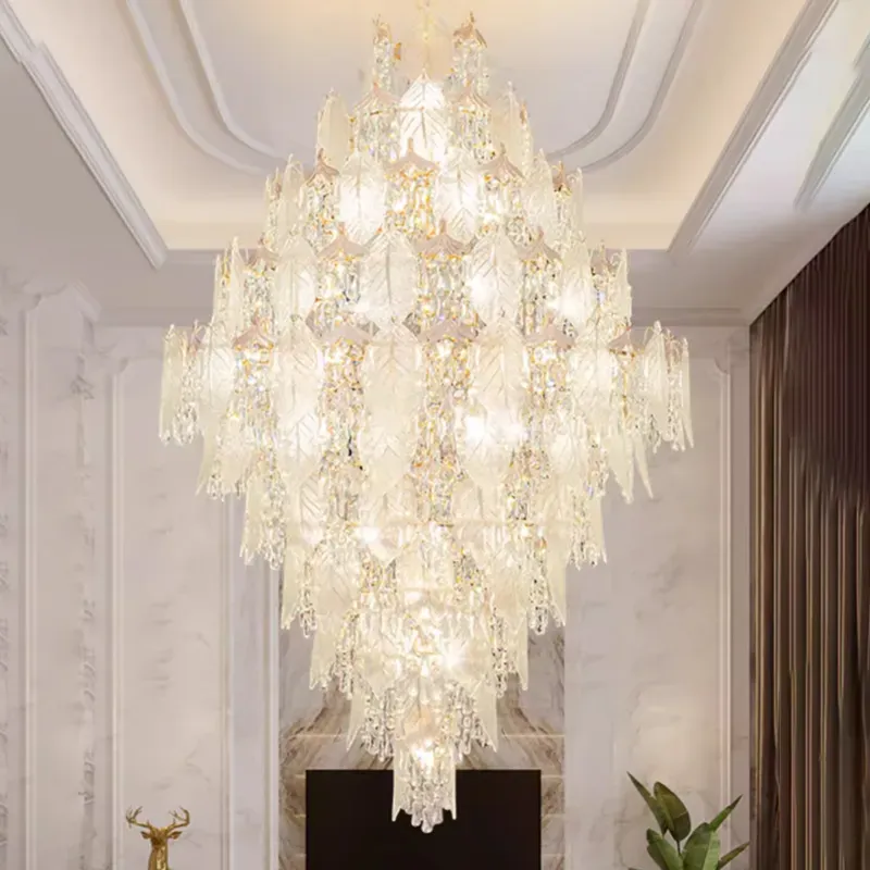 Spiral Staircase Duplex Long Glass Crystal Chandelier