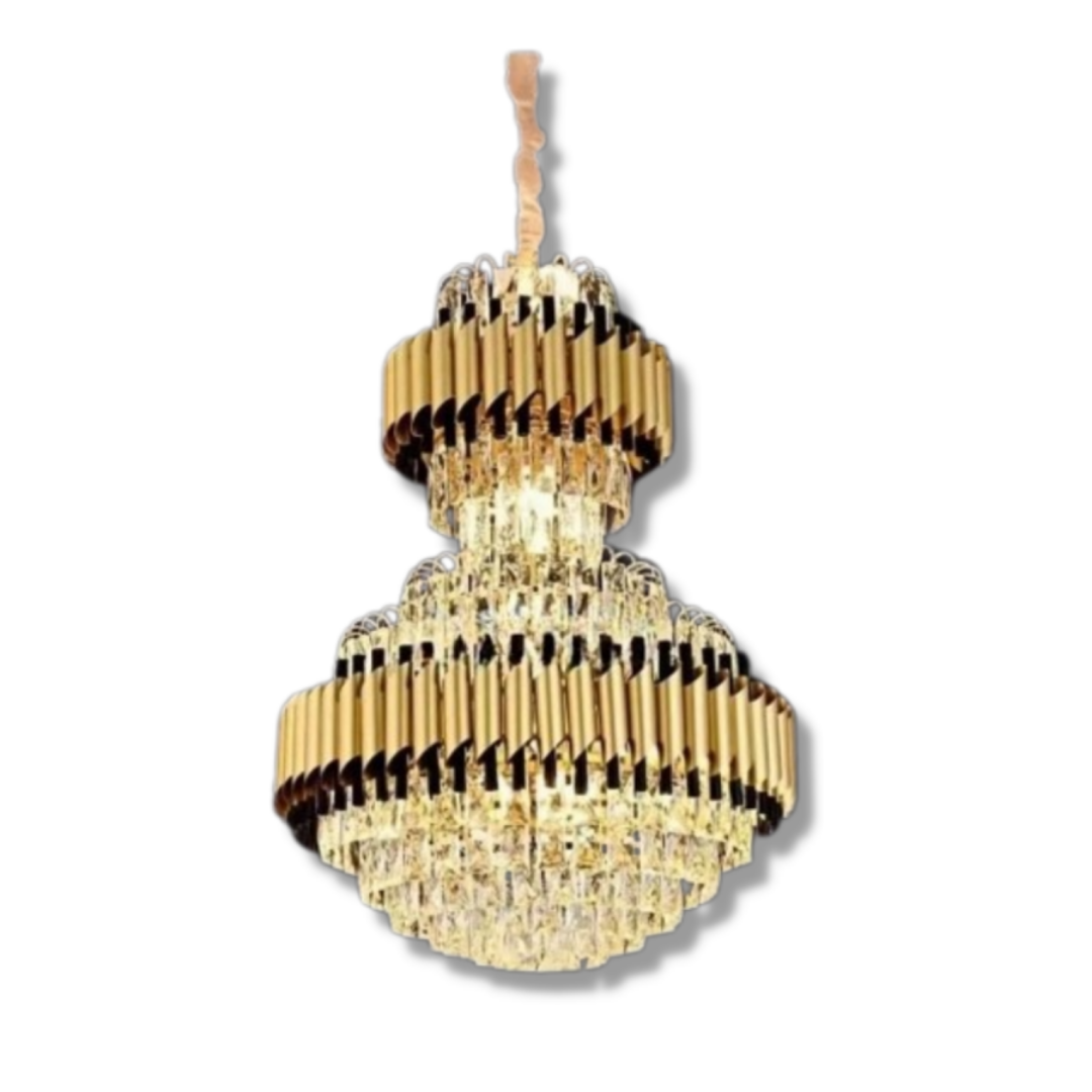Gold Mamba Round Crystal Chandelier 2-Tiered