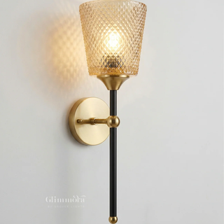 Amber Textured Glass Sconce, Black and Brass E27 Modern Light