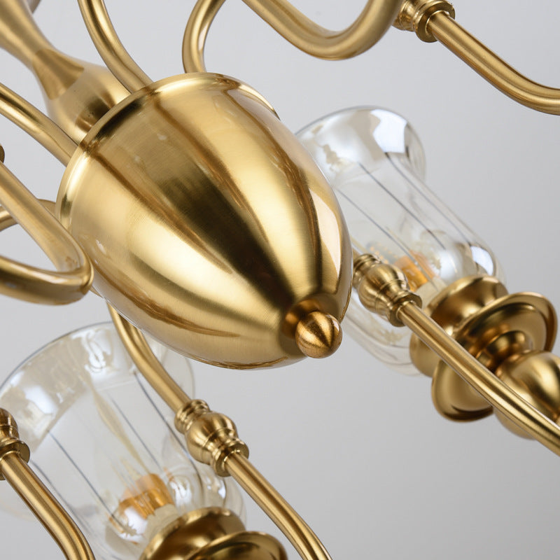 6 Light Champagne Glass Brass Italian Chandelier