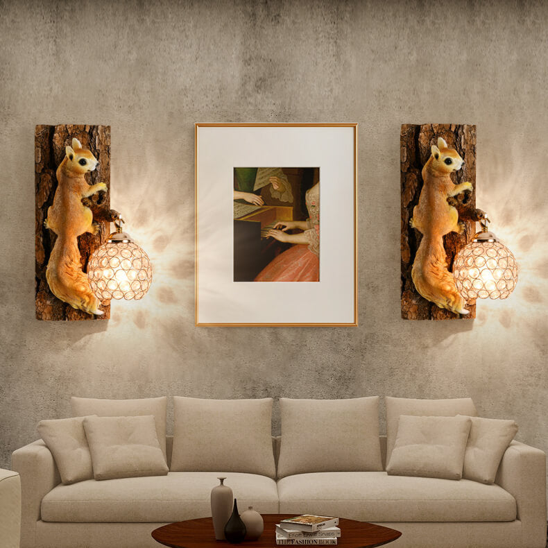 Style Resin Squirrel Crystal Led Wall Light