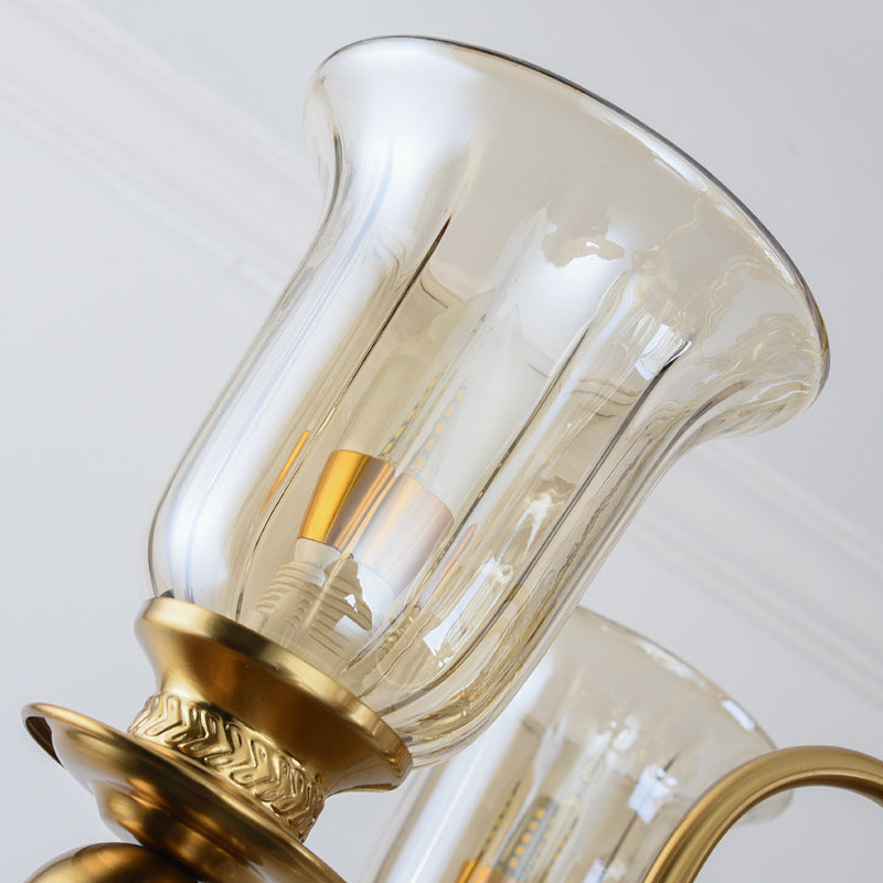 6 Light Champagne Glass Brass Italian Chandelier