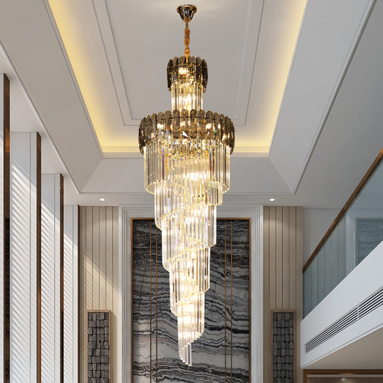 Crystal Multilayer Double Height Chandelier
