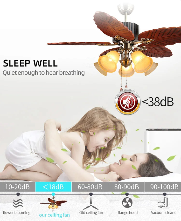 Havana Breeze (48 inches Span, Dark Brown Leaf-Shaped Blades, Frosted Glass Chandelier) Ceiling Fan