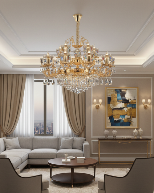 Royal Crystal Gold Chandelier - 15 Bulb