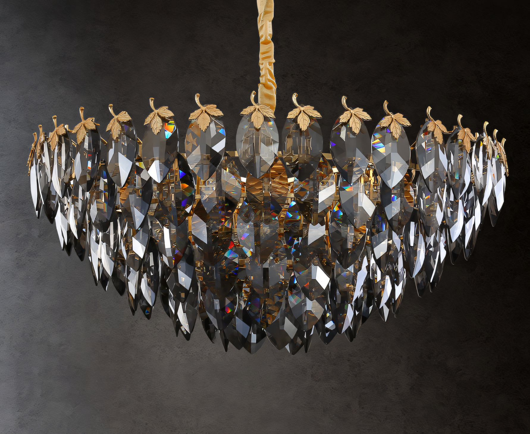 600mm Modern Simple Round Villa Decorative Crystal Leaf Chandelier