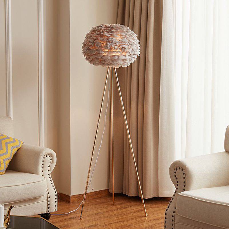 Grey Feather Gold Floor Lamp