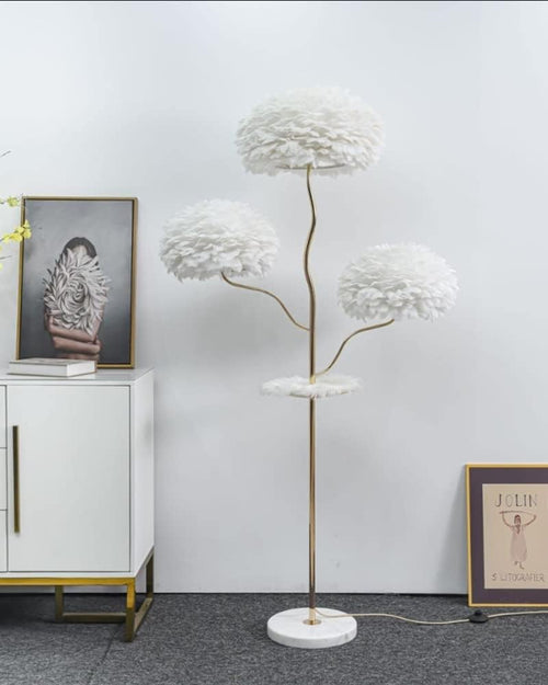 Three Head Tray Feather Floor Lamp