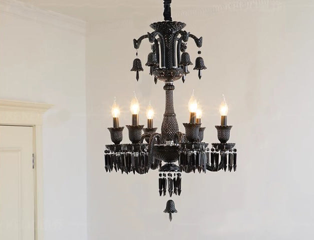 6 Light Black Glass Italian Chandelier