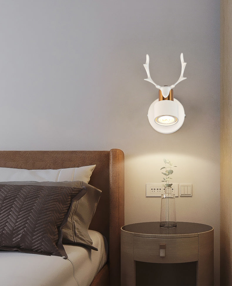 LED Wall Light with White Metal Stag Design
