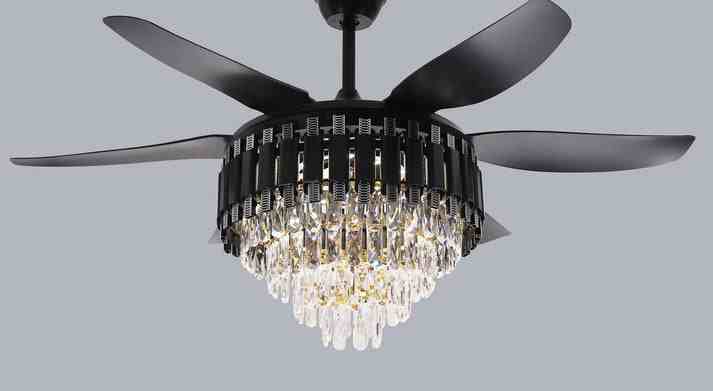 Crystal Ceiling Fan Black Gold Chandelier