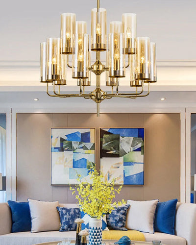 Mid-Century Golden glass chandelier