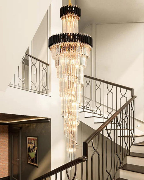 Geminus Long Crystal Chandelier - Black
