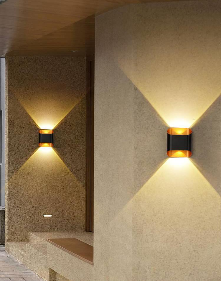2 Led Outdoor Black Gold Wall Light