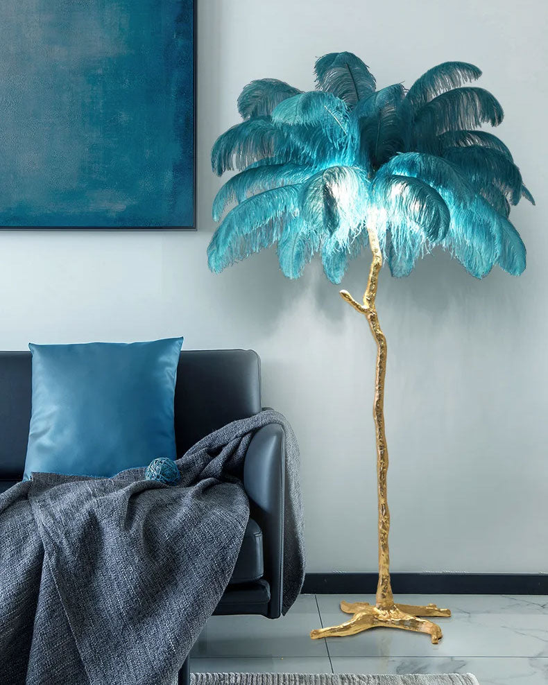 Ostrich Feather Floor Lamp - Blue