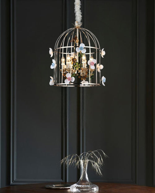 Birdcage Floral Pendant Light - 6 Bulbs