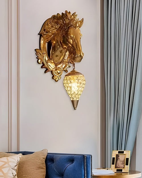 Golden Horse Head Wall Light
