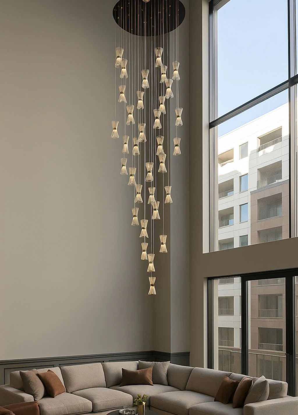 28 Lights Gold Acrylic Double Height Stair Chandelier