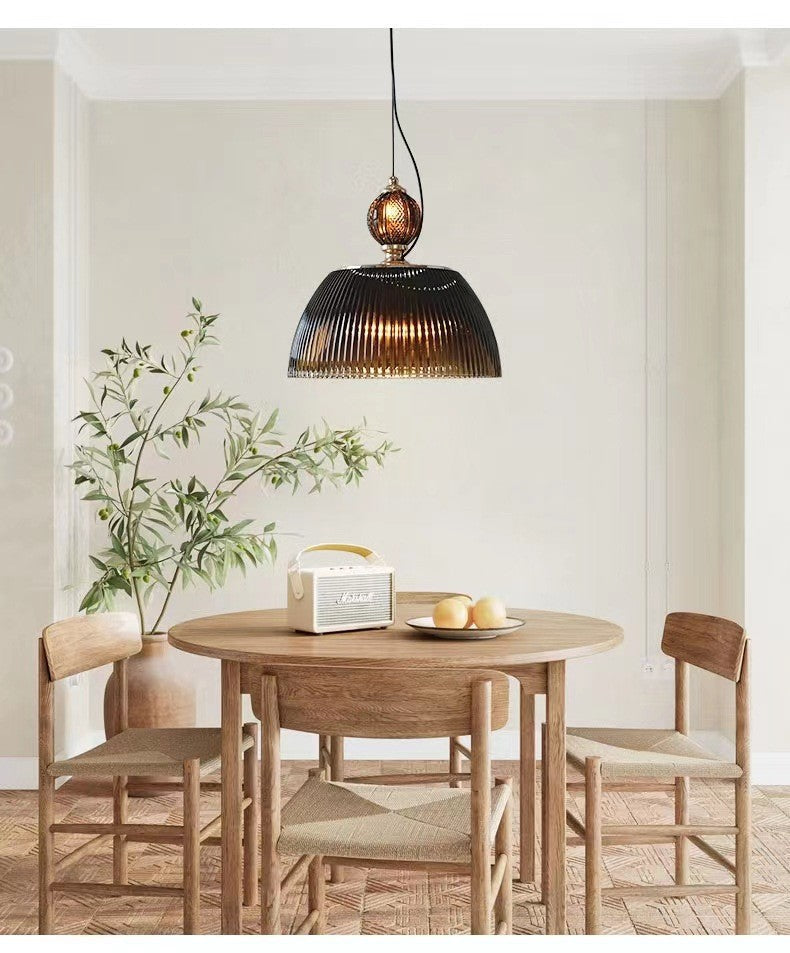 Modern Amber Glass Shade Gold Finish Body Pendant Lamp