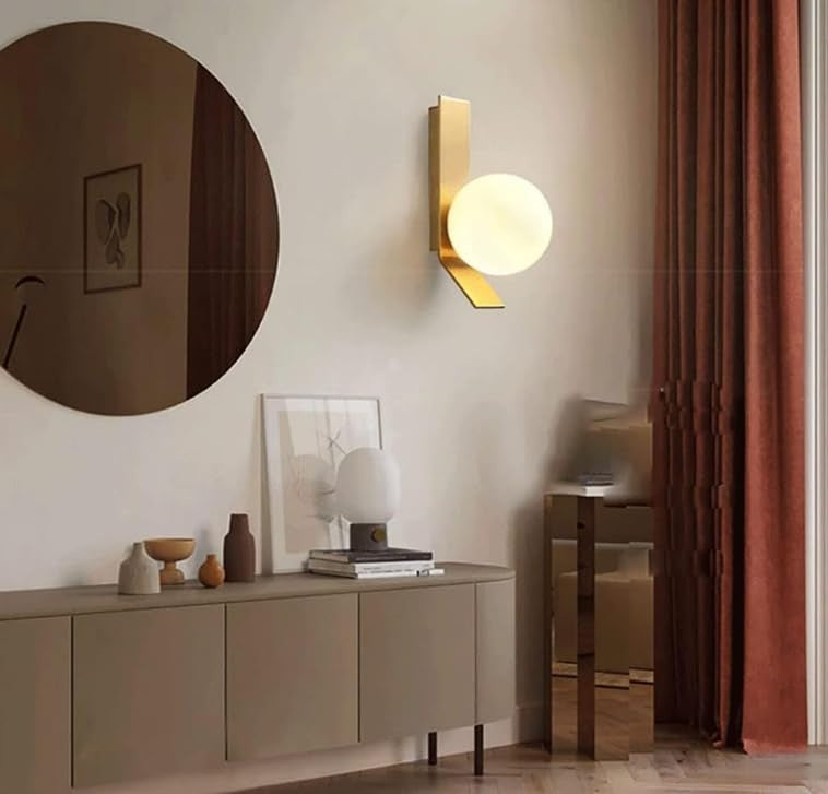 Modern Gold Finish Frosted Glass Ball Wall Sconce