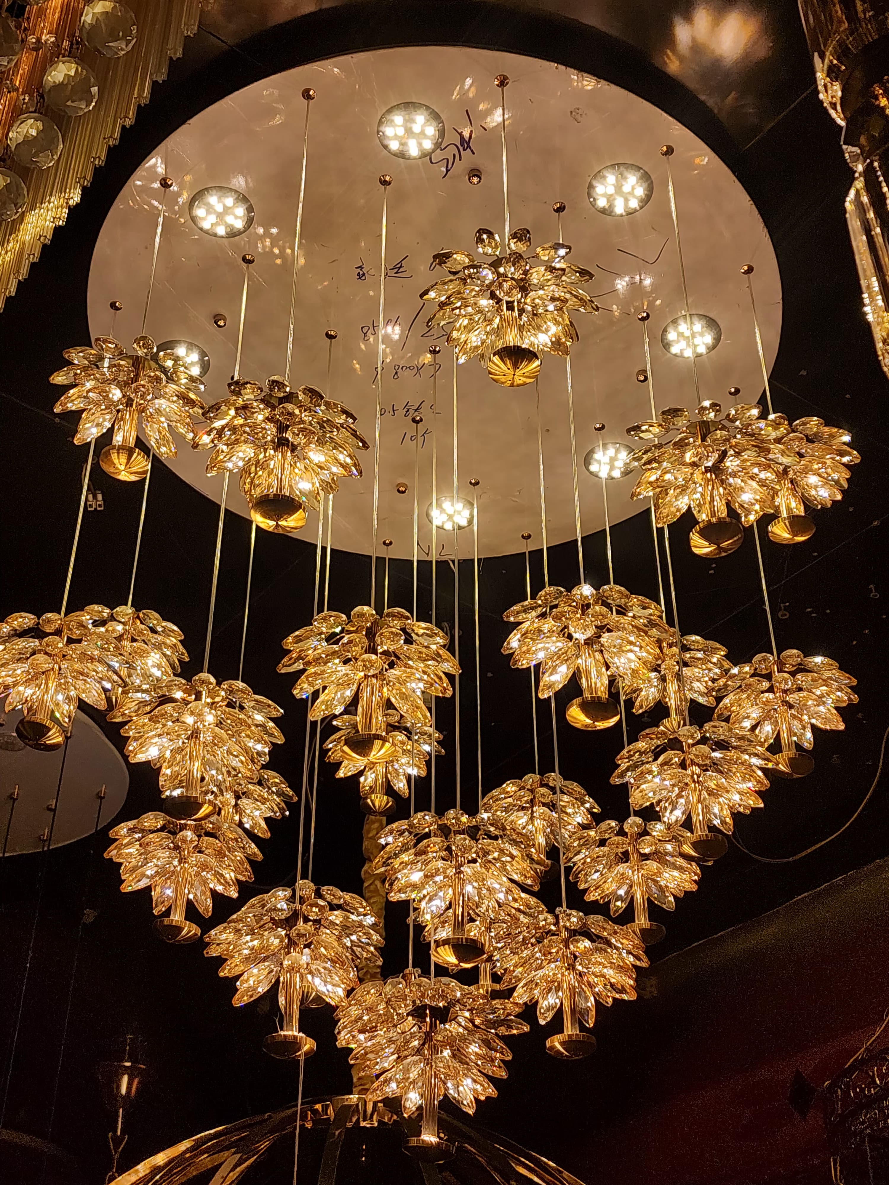 25-Light LED Crystal Flower Double Height Long Stair Chandelier
