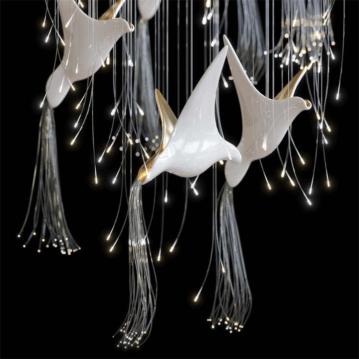 Modern Black and White Bird Chandelier