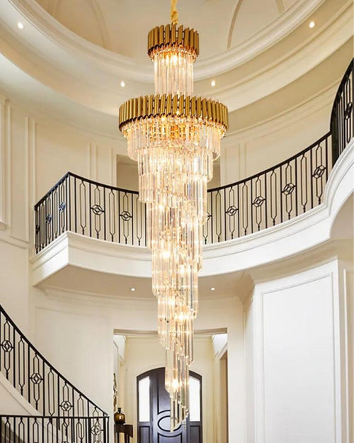 Geminus Long Crystal Chandelier - Gold