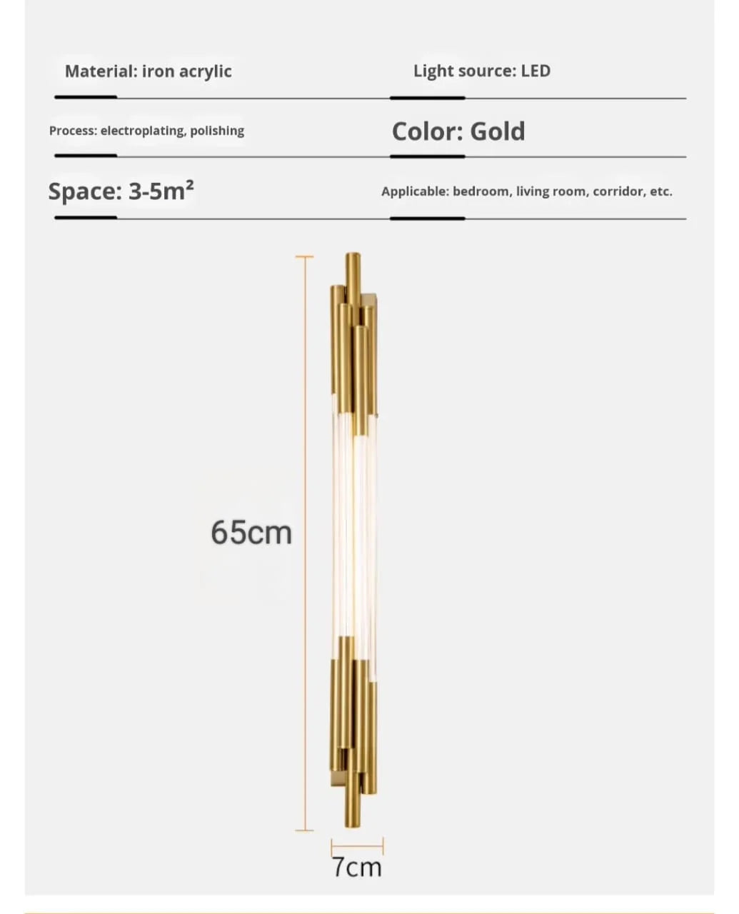 600mm LED Long Silicone Profile Tube Metal Plate Wall Light - Tricolour