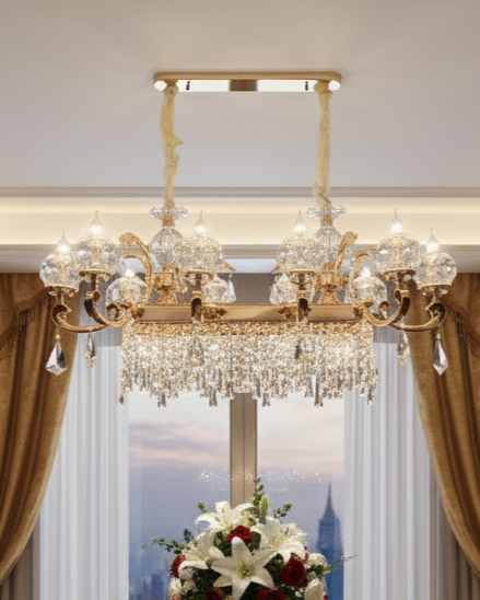 Regal Elegance Rectangular Crystal Chandelier - 10 Bulb