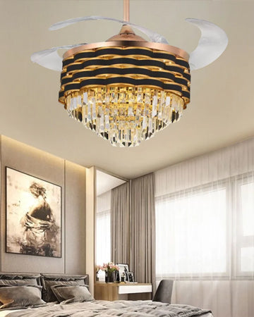 Crystal Retractable Ceiling Fan + Chandelier Light