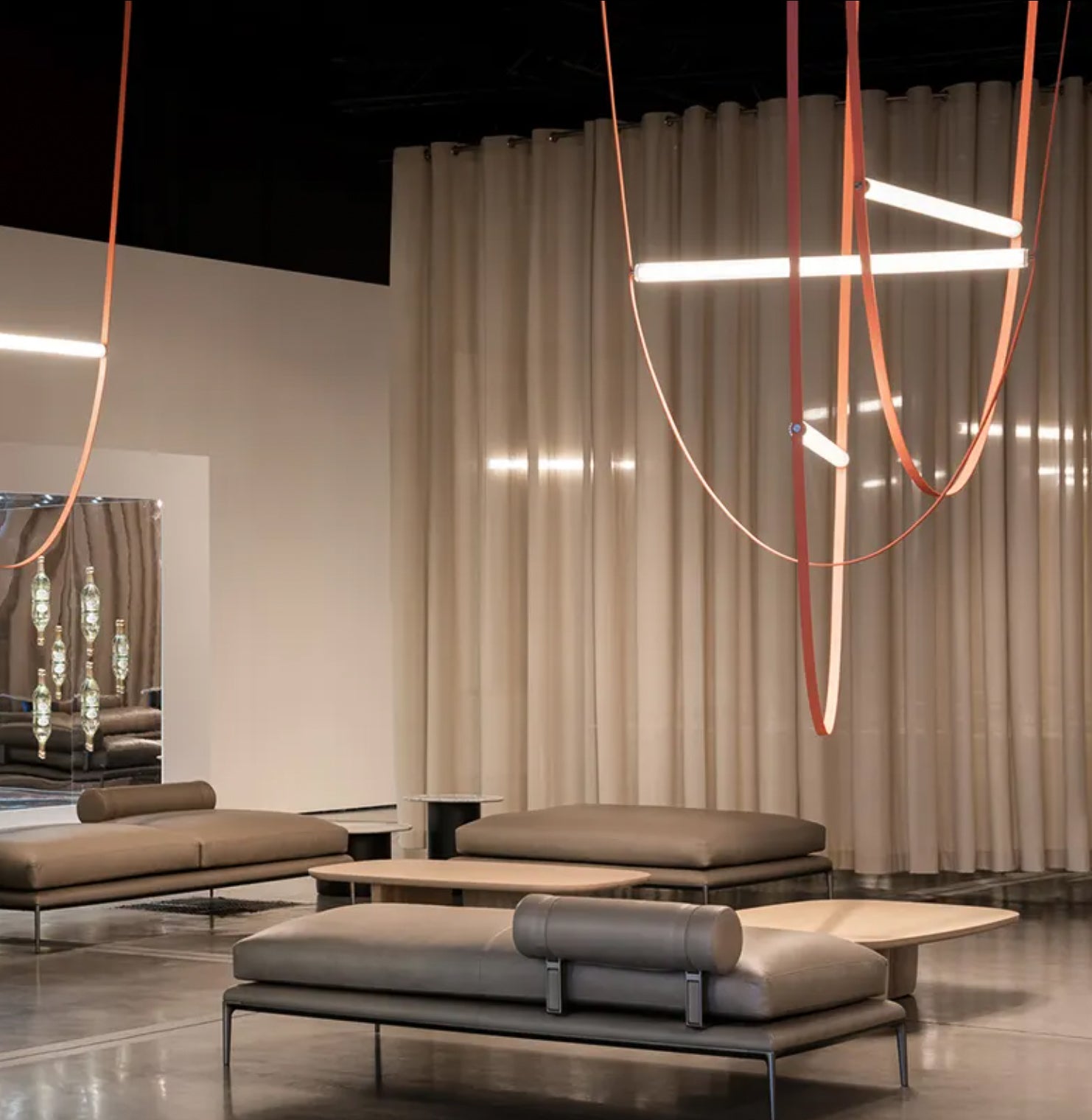 Beige Leather Strap Hanging Chandelier Light