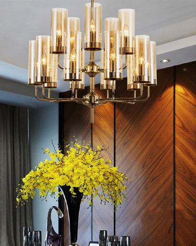 Mid-Century Golden glass chandelier