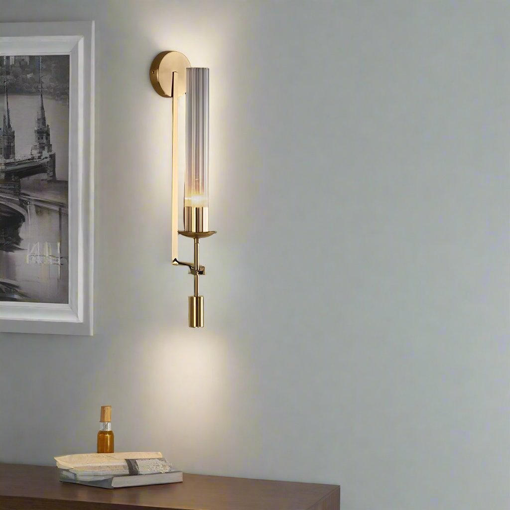 LED Transparent Long Glass Wall Light in Modern Copper Metal