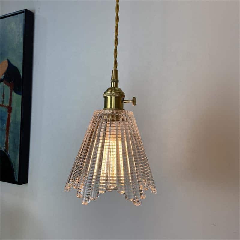 Brass Finish Amber Glass Small Pendant Lamp
