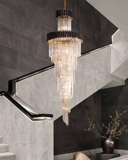 Geminus Long Crystal Chandelier - Black