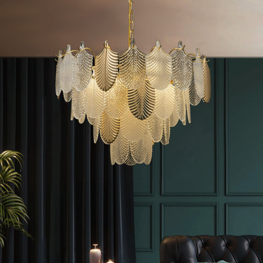 White Glass Leaf Chandelier