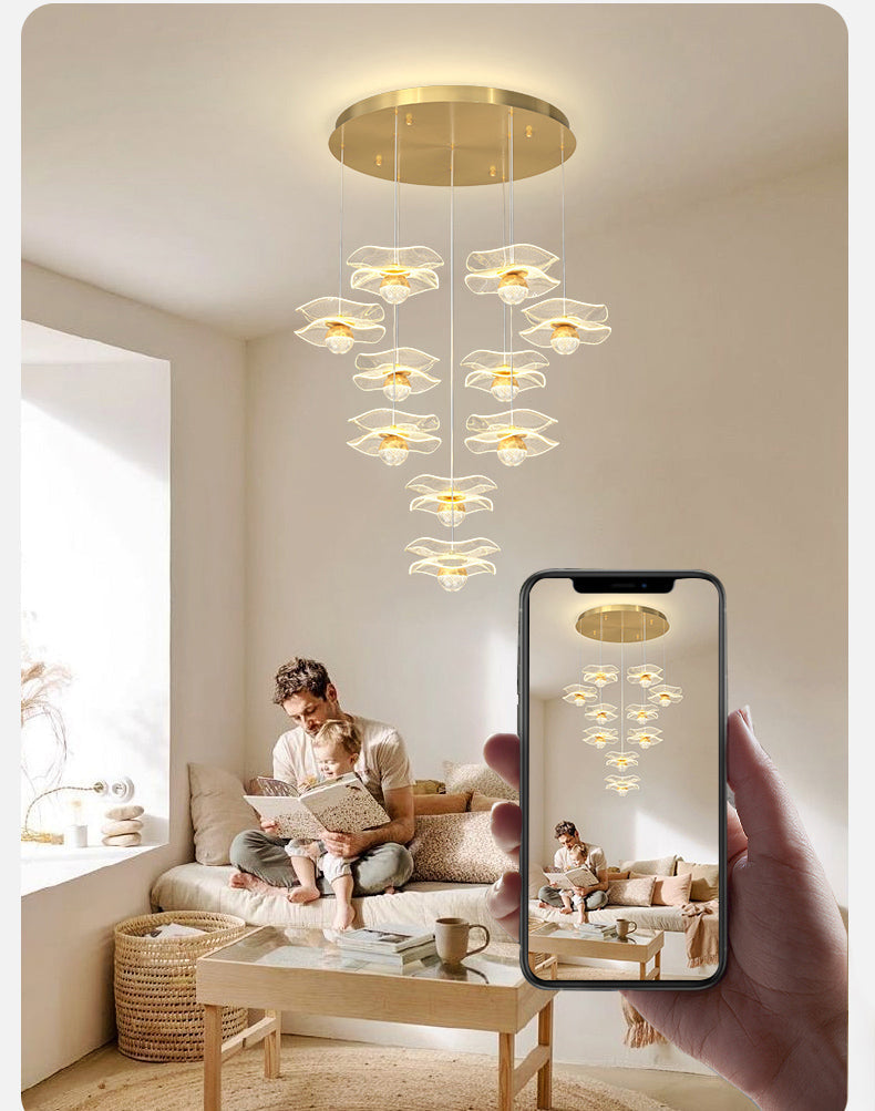 Blossoms in My Lobby: Dual Stairway Chandelier