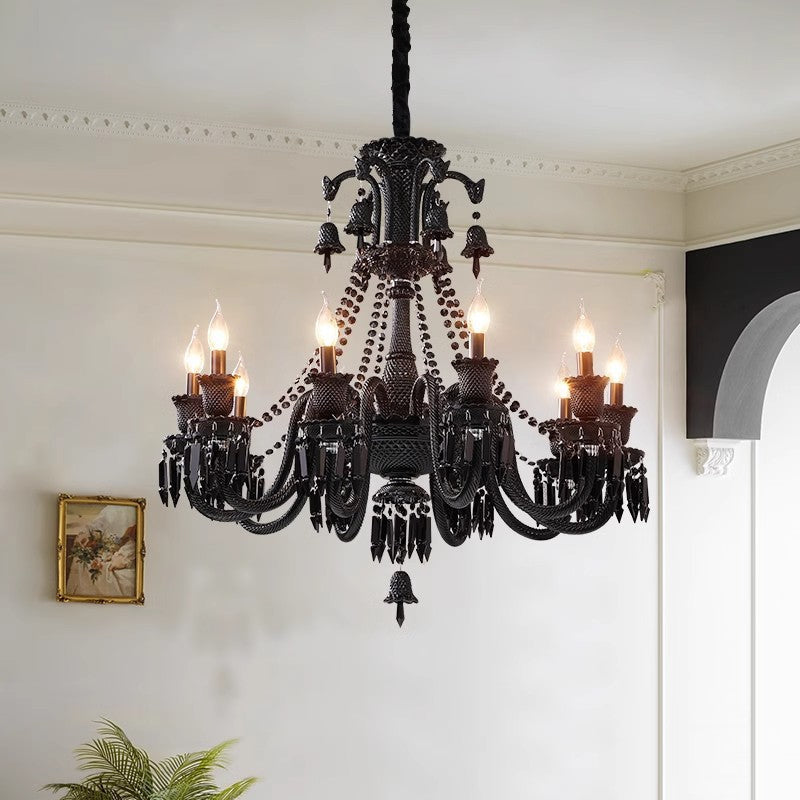 6 Light Black Glass Italian Chandelier