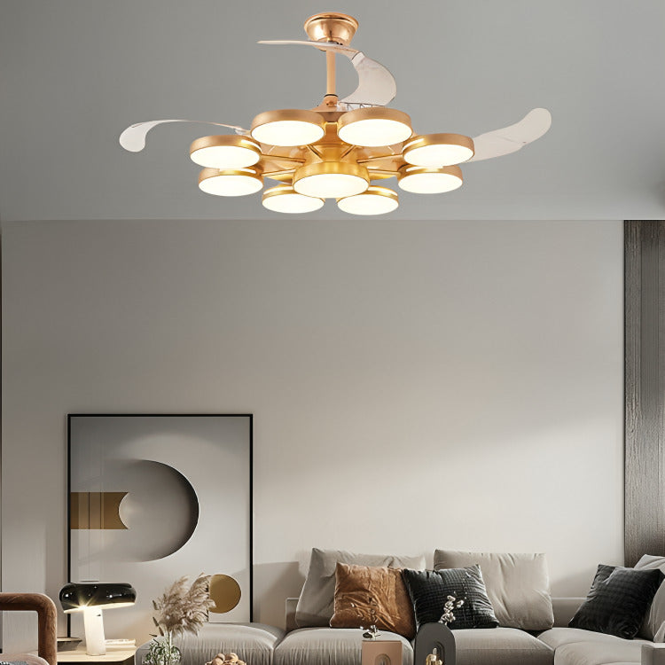 Invisible Gold Rings Ceiling Fan Chandelier With Remote
