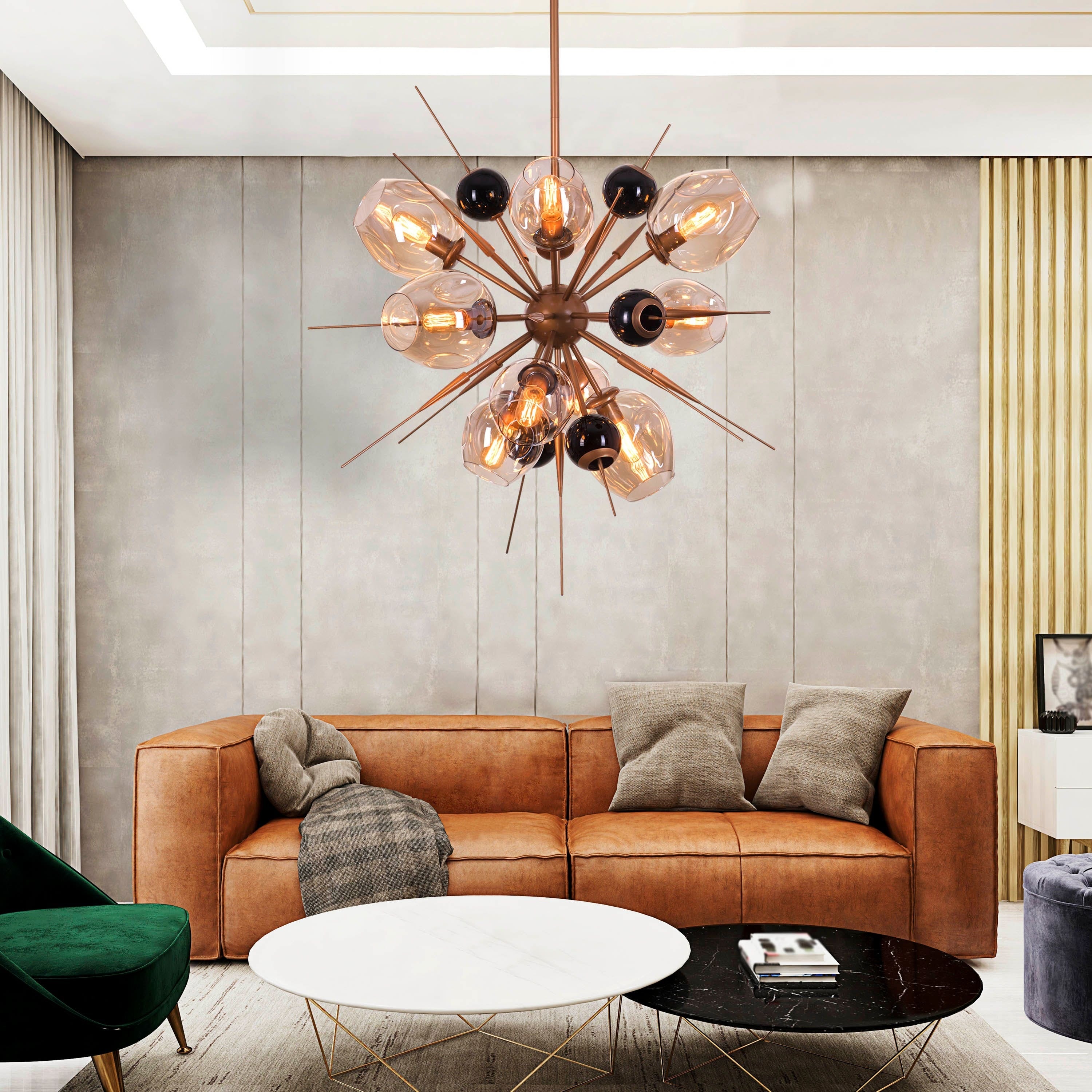 Modern (Large, Gold, Amber) Glass Chandelier