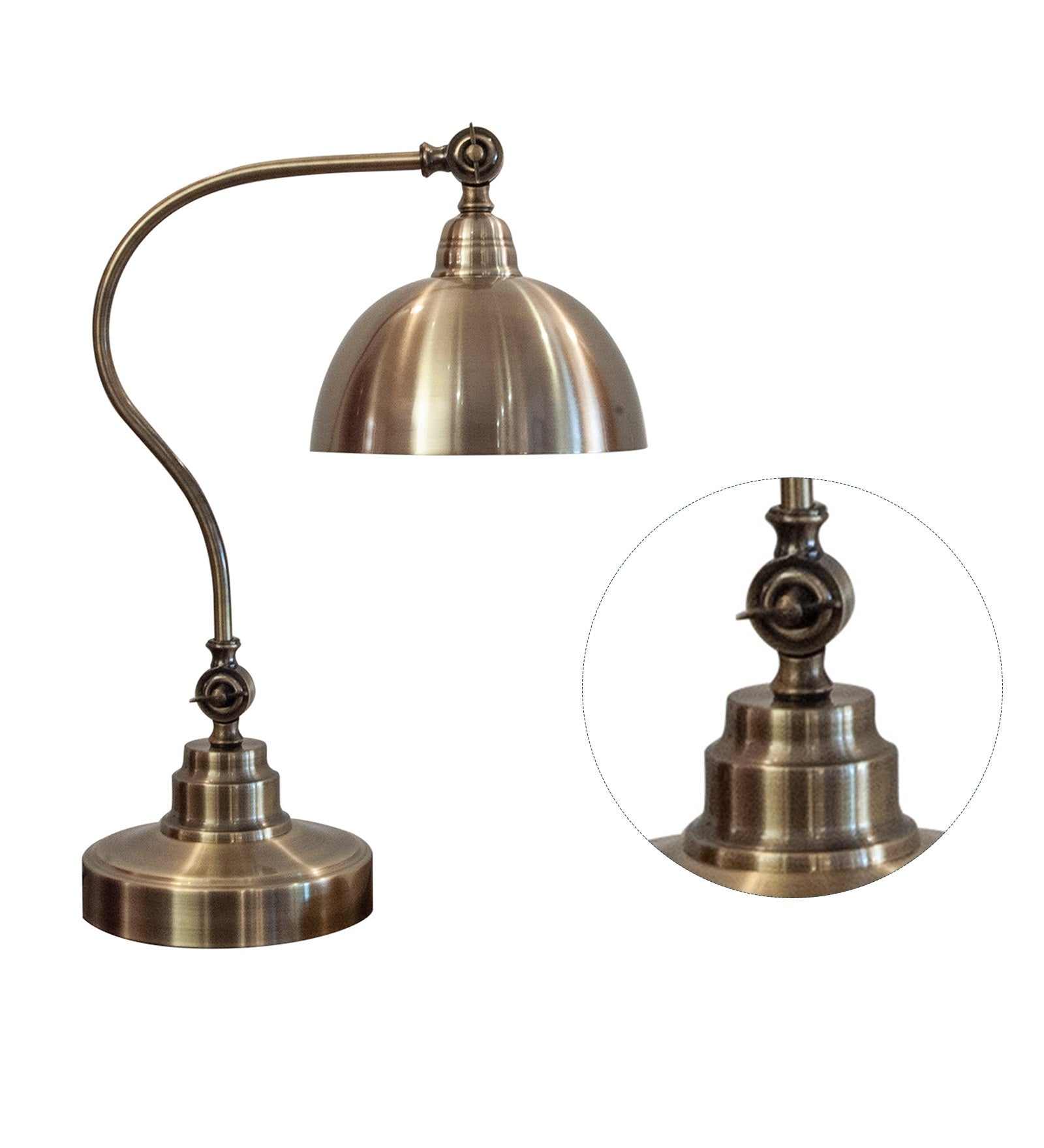 Antique Metal Base Brown Shade Desk Lamp