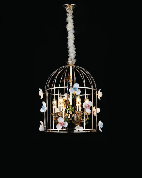 Birdcage Floral Pendant Light - 6 Bulbs