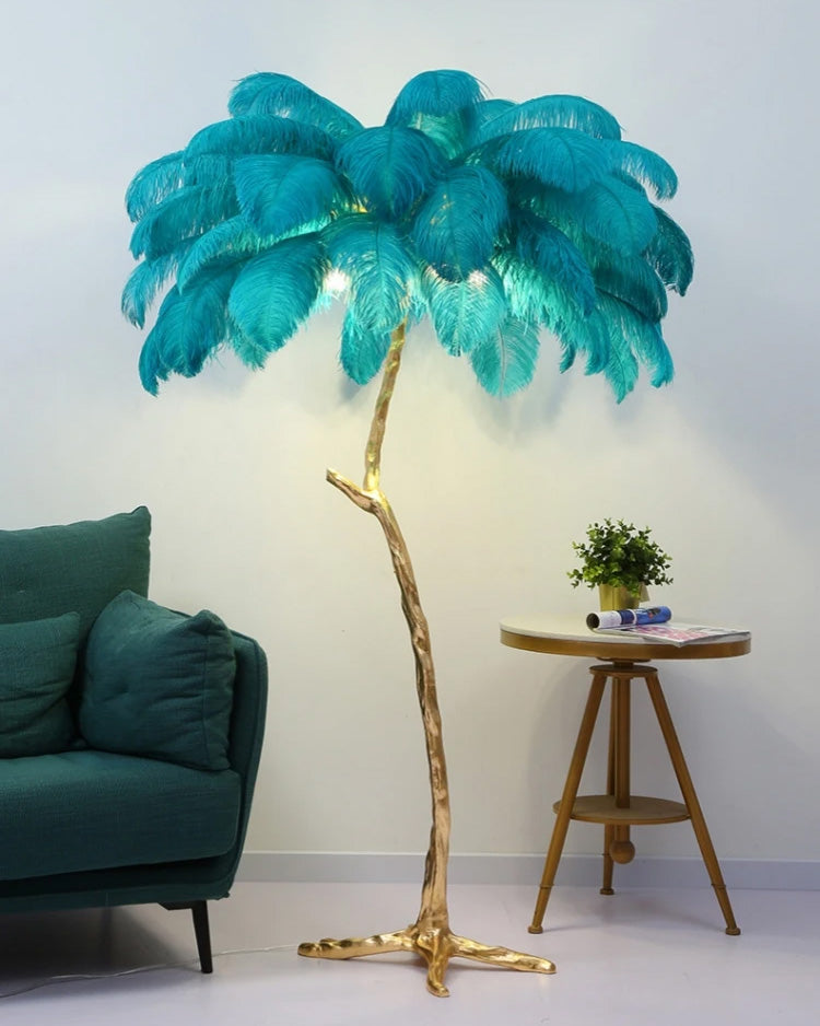 Ostrich Feather Floor Lamp - Blue