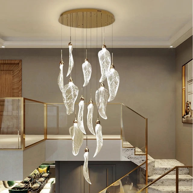 Lights Luxury Design Acrylic Long Spiral Lamp Led Double Height Stair Chandelier