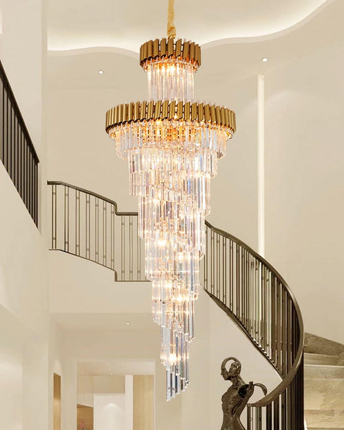 Geminus Long Crystal Chandelier - Gold