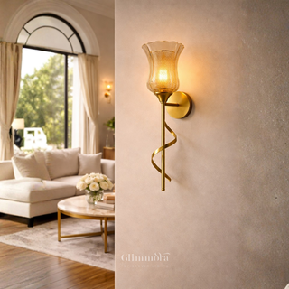 Twisted Stem Wall Sconce, Gold Textured Glass E14 Accent Light