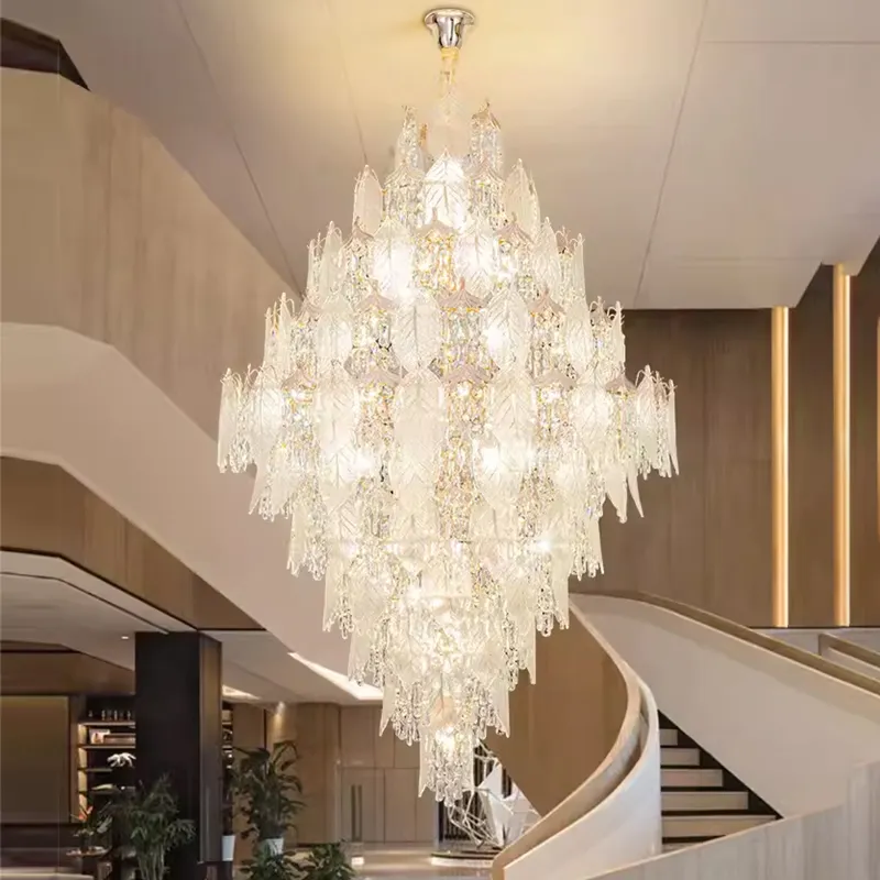Spiral Staircase Duplex Long Glass Crystal Chandelier