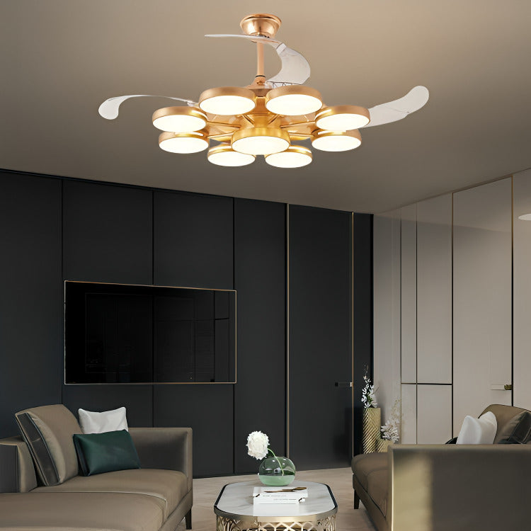 Invisible Gold Rings Ceiling Fan Chandelier With Remote