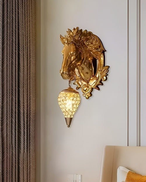 Golden Horse Head Wall Light