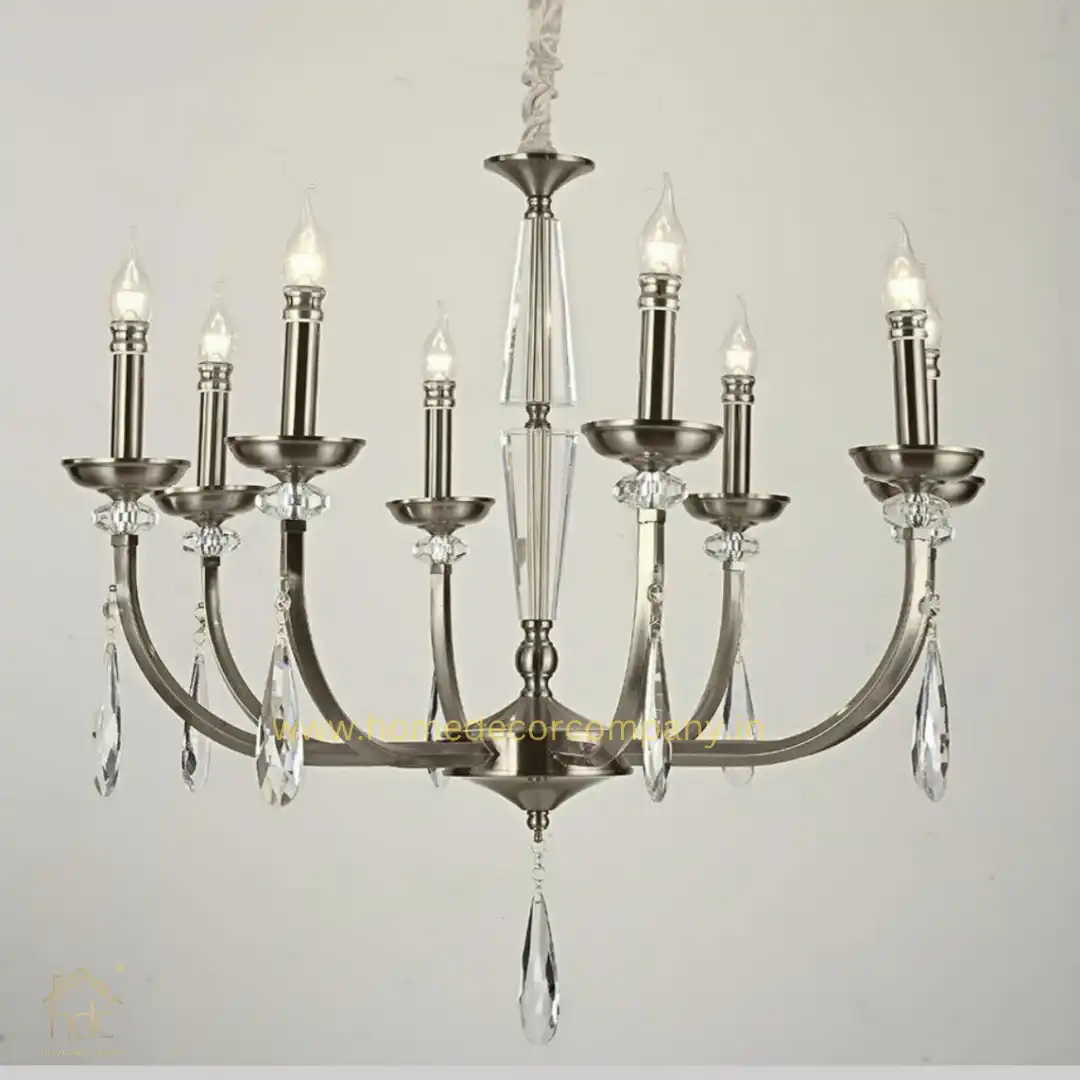 8 Light Antique Brass Italian Chandelier Light for Dining Hall - Warm White